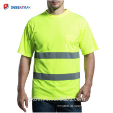 Lime Kurzarm 3M Reflective Hi-vis Sicherheitst-shirt Großhandel ANSI 107 Klasse 2 High Visibility T-Shirt mit Tasche Neon Gelb